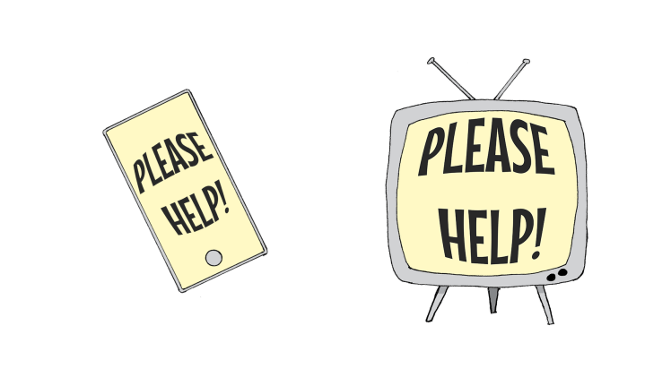 Phone and TV Drawing - "Please Help!"